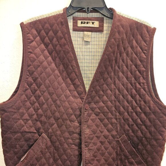 RFT  Fall Chocolate Brown Versatile Quilted Vest,plaid preppy lining Unisex L - Picture 1 of 7